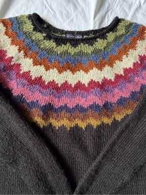 Fair Isle Rainbow Yoke Black Crewneck Pullover Ahh-Mazingly Soft American Eagle